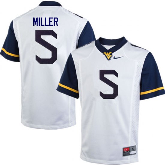 Men's West Virginia Mountaineers NCAA #5 Dreshun Miller White Authentic Nike Stitched College Football Jersey SM15A52WO